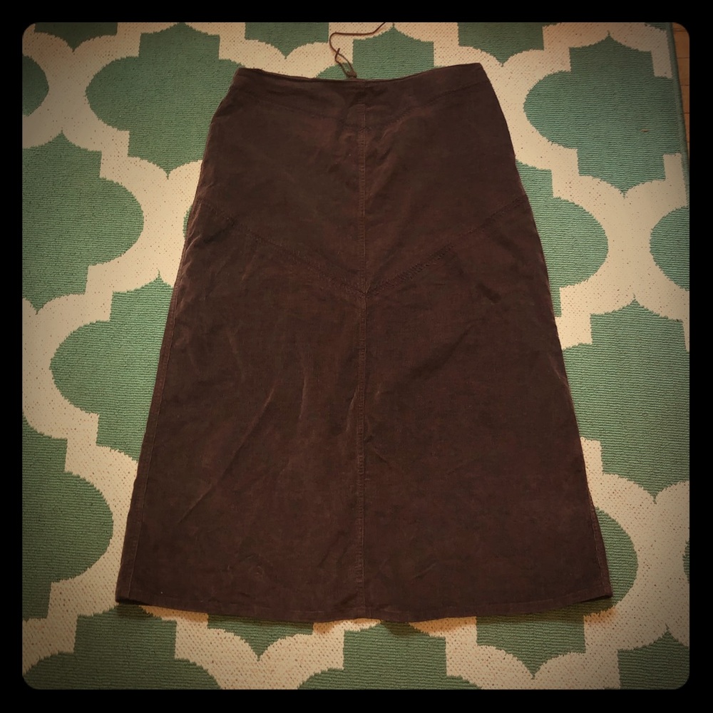 Midi length brown corduroy skirt
